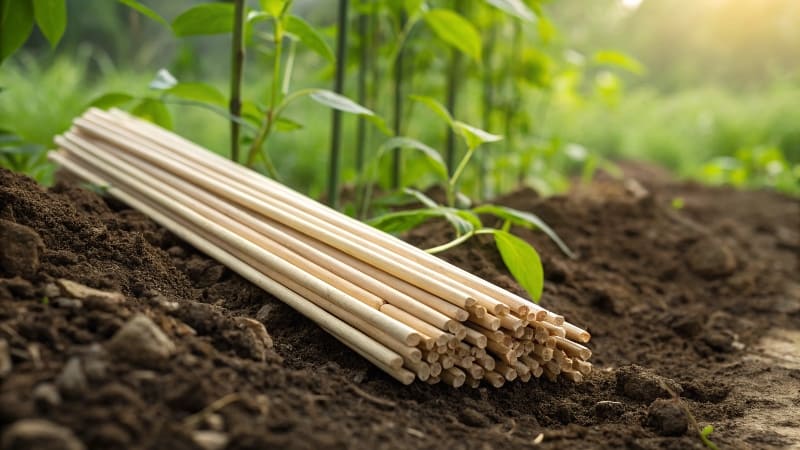 bamboo skewers in a compost bin