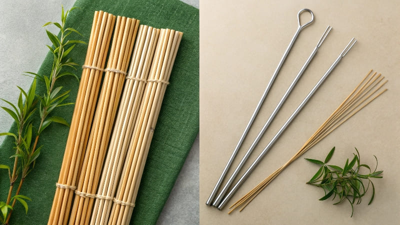 a comparison of bamboo skewers and metal skewers